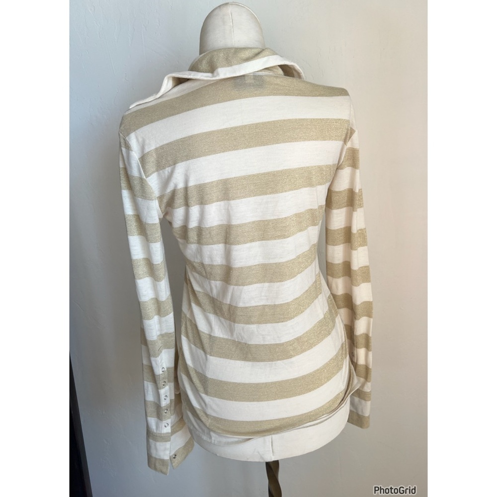 Stefanel Gold Glitter Stripe Snap Up Collared Top - Picture 2 of 3